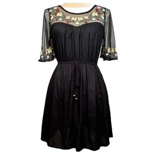 True Destiny XL Whimsigoth Sheer Floral Embroidered Bodice & Sleeve Mini Dress